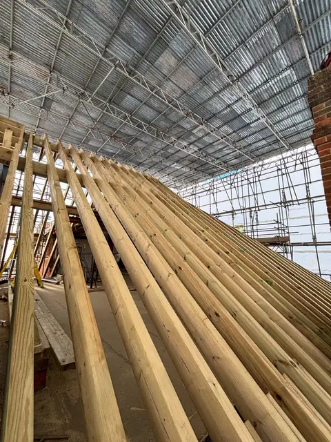 The latest little mission. Not the roof just the 8”x3”s @ 300 centers! Me and Na